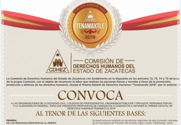 LA CDHEZ CONVOCA AL PREMIO ESTATAL DE DERECHOS HUMANOS 2019