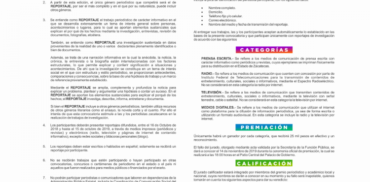 INVITA GOBIERNO DE ZACATECAS A PARTICIPAR EN PREMIO ESTATAL DE PERIODISMO DE INVESTIGACIÓN