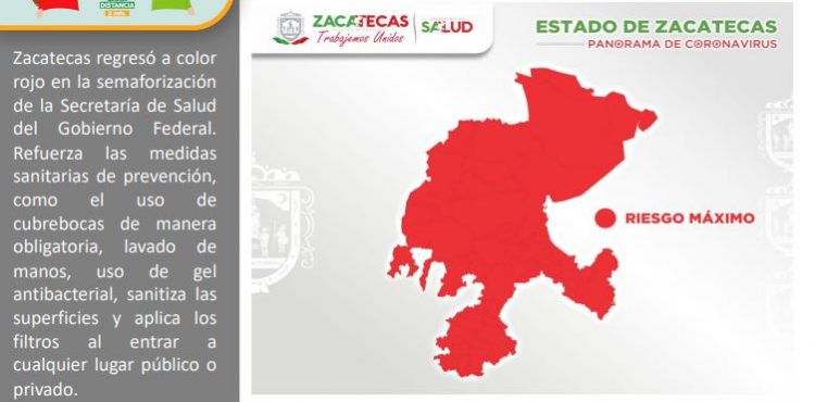 REGISTRA ZACATECAS 72 NUEVOS CONTAGIOS DE COVID-19 Y LLEGA A 2225 CASOS POSITIVOS EN TOTAL