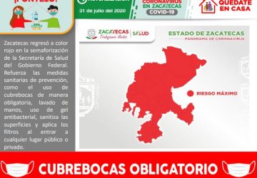 ZACATECAS YA TIENE 2 MIL 718 CASOS POSITIVOS DE COVID-19 AL REGISTRAR HOY 72 NUEVOS CONTAGIOS