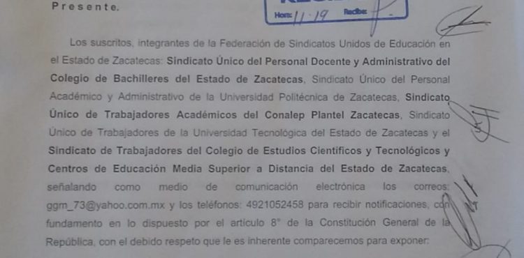 ORGANIZACIONES SINDICALES DE EDUCACIÓN  EXIGEN DIÁLOGO