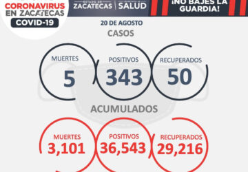 POR SEGUNDA OCASIÓN EN EL MES, SE REGISTRAN 343 CASOS POSITIVOS DE COVID-19