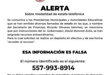 ALERTA SEFIN A PRESIDENTES MUNICIPALES Y AUTORIDADES EDUCATIVAS SOBRE EXTORSIONES TELEFÓNICAS