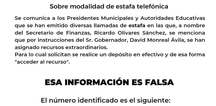 ALERTA SEFIN A PRESIDENTES MUNICIPALES Y AUTORIDADES EDUCATIVAS SOBRE EXTORSIONES TELEFÓNICAS